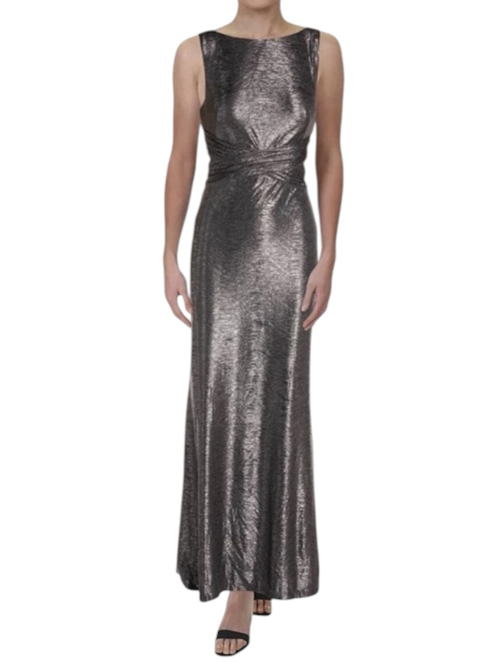 NWT Lauren Ralph Lauren Metallic Silver Maxi Dress 10